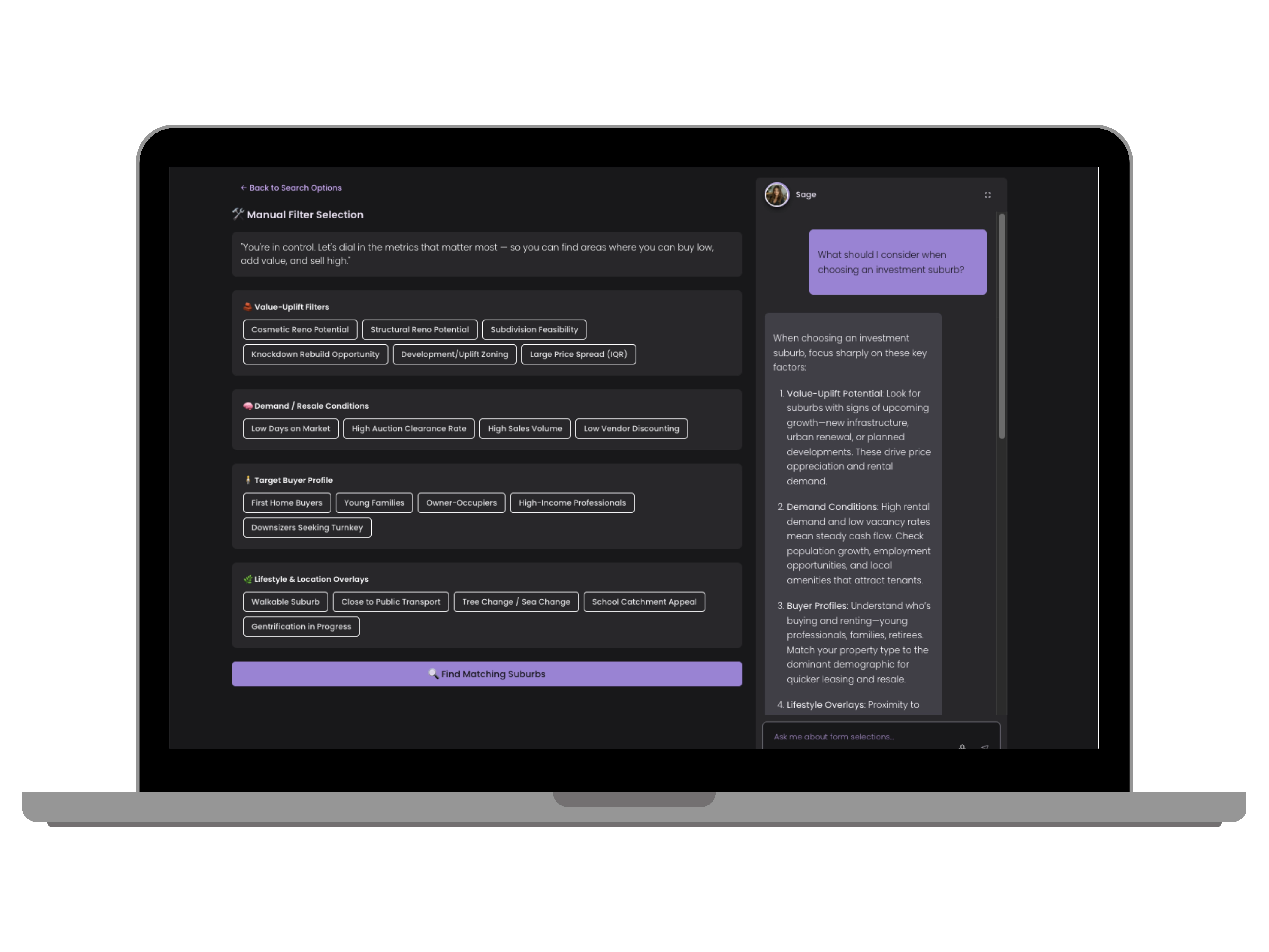 Sage AI interface on laptop